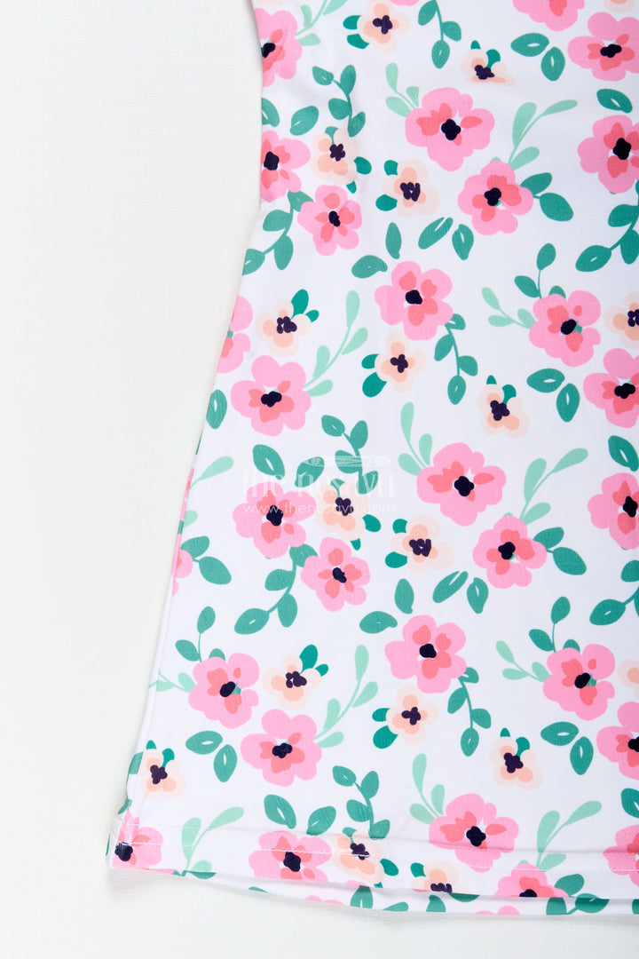 The Nesavu Girls Cotton Frock Girls Floral Frock with Pink Blossoms for Casual Summer Wear Nesavu Nesavu Girls Floral Cotton Frock Pink Blossoms Sleeveless Summer Casual Dress