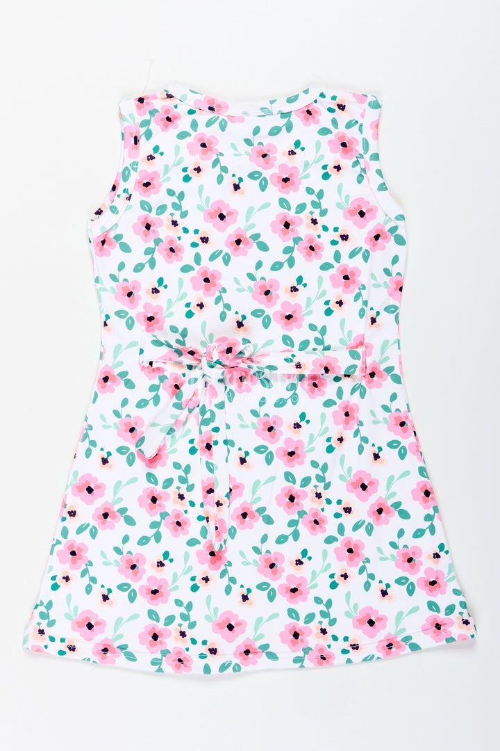 The Nesavu Girls Cotton Frock Girls Floral Frock with Pink Blossoms for Casual Summer Wear Nesavu Nesavu Girls Floral Cotton Frock Pink Blossoms Sleeveless Summer Casual Dress