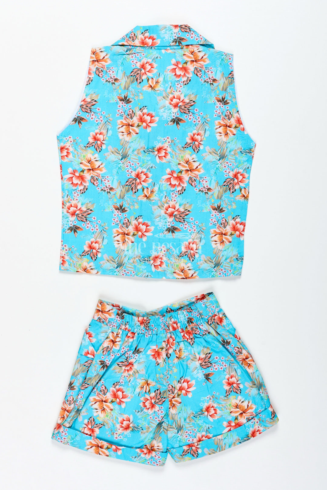 The Nesavu Girls Jumpsuit Girls Floral Jumpsuit for Beach Vacations and Summer Fun Nesavu Nesavu Turquoise Floral Girls Jumpsuit Set Sleeveless Cotton Outfit Summer Travel