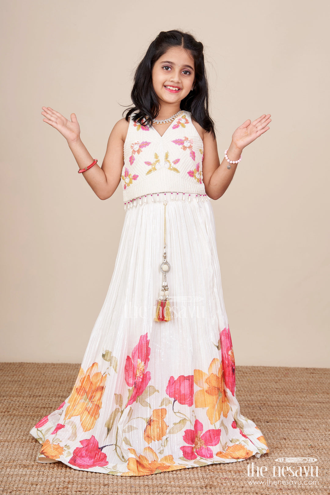 The Nesavu Girls Lehenga Choli Girls Floral Lehenga Choli Set for Birthdays and Festive Functions Nesavu Nesavu girls floral lehenga set embroidered blouse birthdays festive celebrations