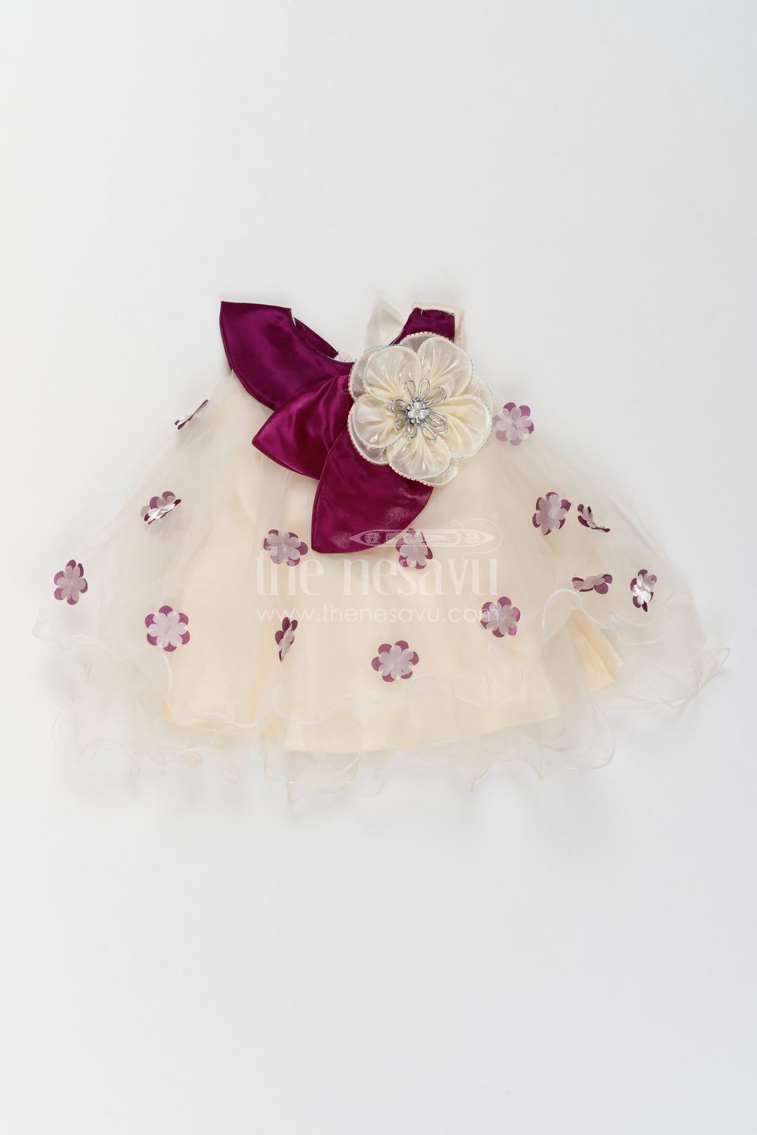 The Nesavu Girls Fancy Party Frock Girls Floral Net Frock for Receptions and Milestone Celebrations Nesavu 16 (1Y) / Purple / Net PF328A-16 Nesavu Girls Embroidered Floral Net Frock For Receptions Milestone Celebrations Birthdays And Family Photos