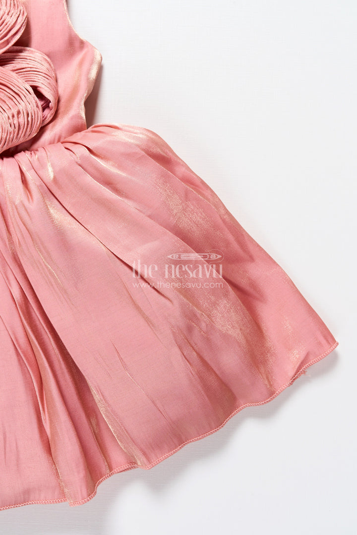 The Nesavu Girls Fancy Party Frock Girls Floral Party Dress in Glazed Organza with Oversized Textured Flower and Elegant Flared Silhouette Nesavu Girls Floral Party Dress Glazed Organza 3D Flower Embellishment Elegant Flair | The Nesavu