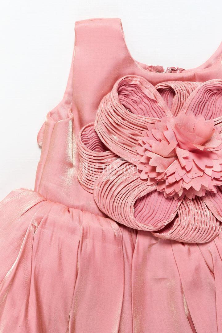 The Nesavu Girls Fancy Party Frock Girls Floral Party Dress in Glazed Organza with Oversized Textured Flower and Elegant Flared Silhouette Nesavu Girls Floral Party Dress Glazed Organza 3D Flower Embellishment Elegant Flair | The Nesavu