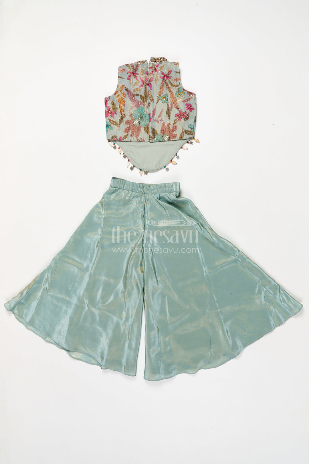 The Nesavu Girls Sharara / Plazo Set Girls Floral Plazo Set with Embroidered Top and Matching Purse for Festive Occasions Nesavu Nesavu girls floral plazo set with embroidered top and matching purse for festive occasions