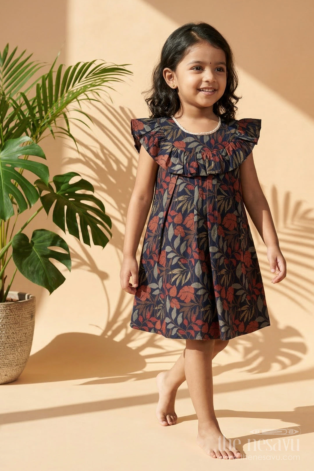 The Nesavu Girls Cotton Frock Girls Floral Print Frock for Evening Outings and Functions Nesavu 20 (3Y) / Red / Modal GFC2123A-20 Nesavu Girls Modal Silk Floral Print Frock With Flutter Sleeves For Evening Outings And Special Occasions