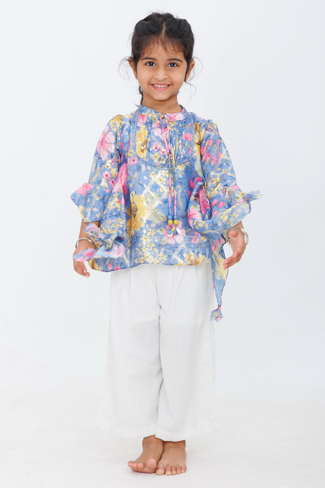 The Nesavu Girls Sharara / Plazo Set Girls Floral Printed Cropped Top with White Culottes and Camisole for Summer Picnics and Playdates Nesavu 0ef30a472b68jpgv1726571211