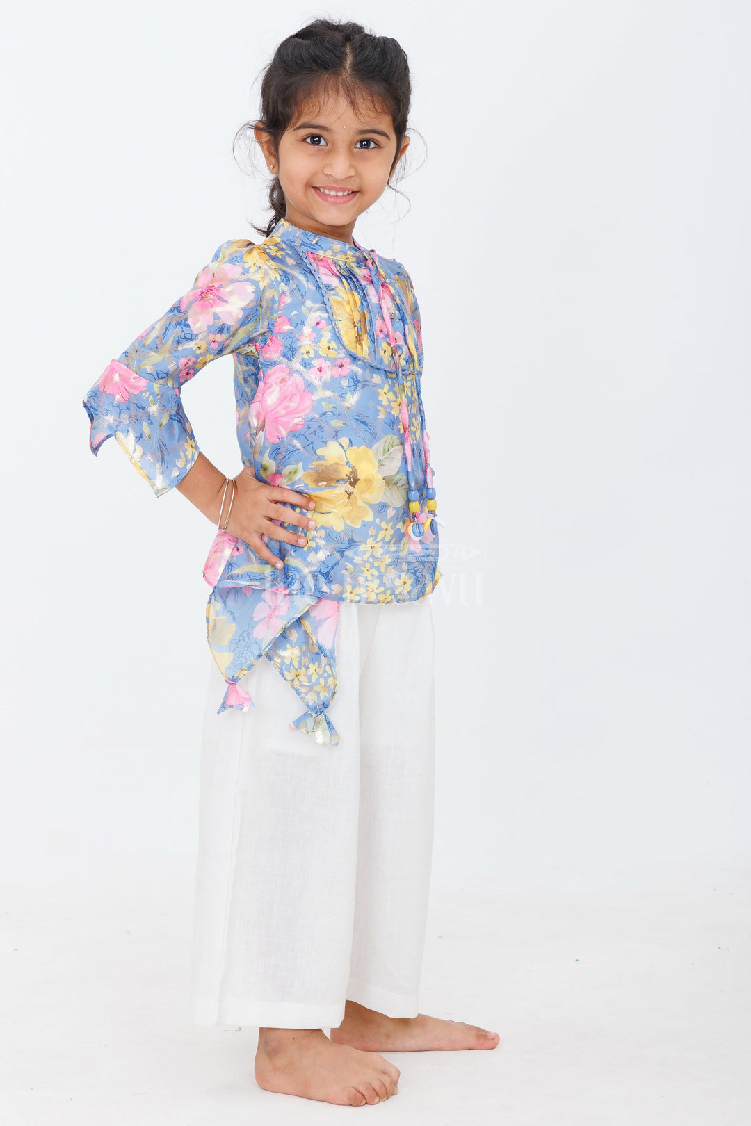 The Nesavu Girls Sharara / Plazo Set Girls Floral Printed Cropped Top with White Culottes and Camisole for Summer Picnics and Playdates Nesavu 0ef30a472b68jpgv1726571211