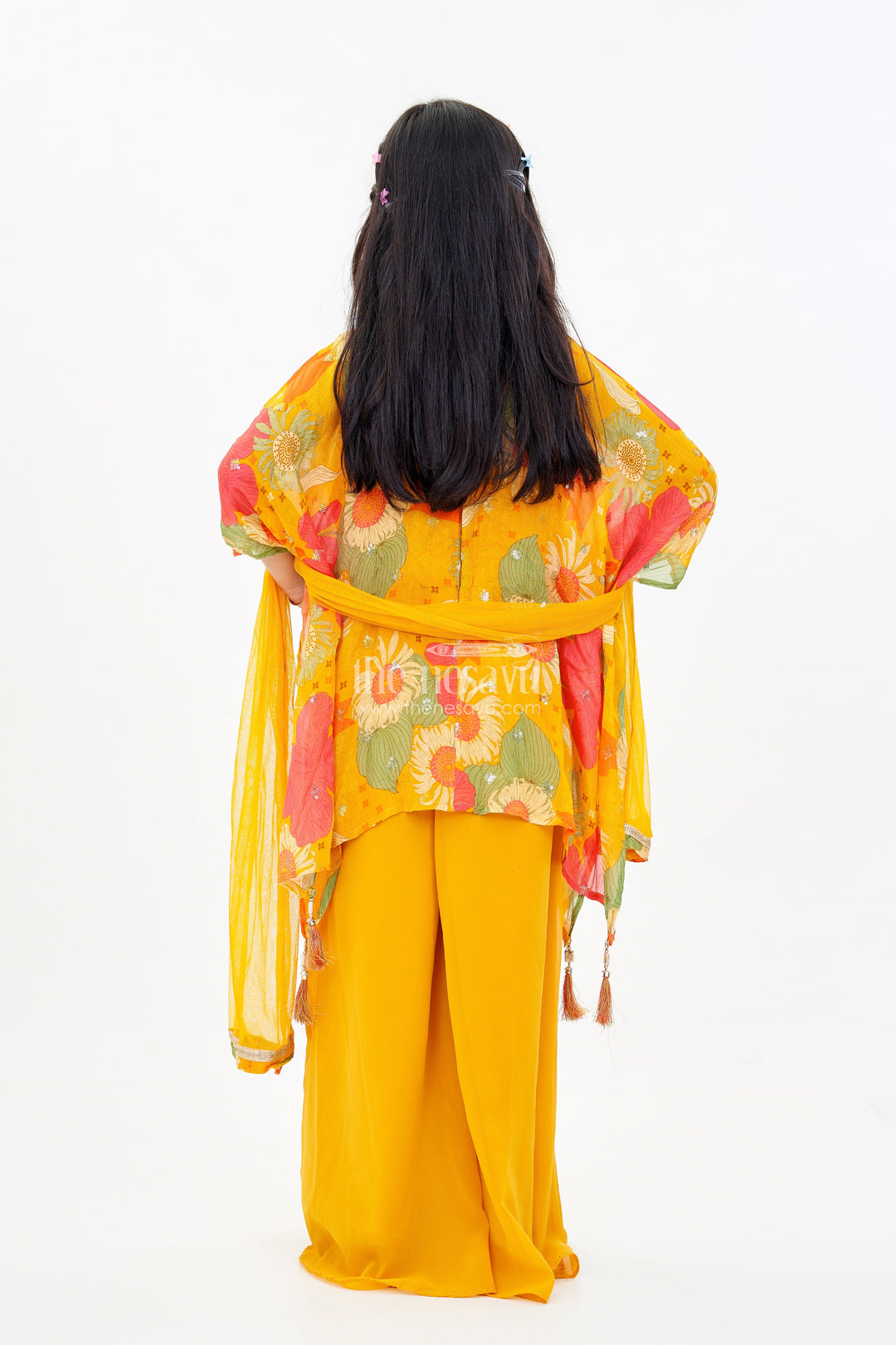 The Nesavu Girls Sharara / Plazo Set Girls Floral Printed Kurti and Plazoo Set in Chinon Silk with Dupatta for Festive Wear Nesavu Girls Floral Printed Kurti Plazoo Set Chinon Silk Dupatta Festive Look | The Nesavu