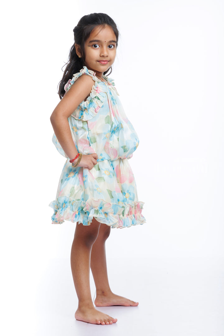 The Nesavu Baby Casual Sets Girls Floral Ruffle Top and Skirt Set in Pastel Tones Nesavu Charming Girls Pastel Floral Ruffle Top and Skirt Set | Playful and Pretty | The Nesavu