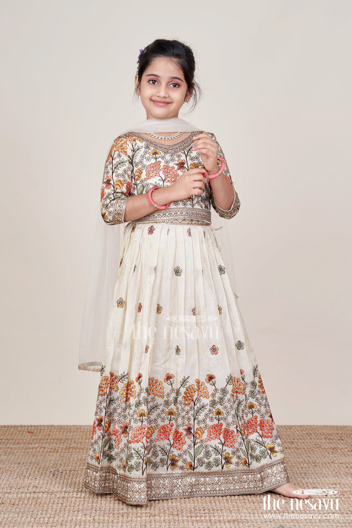 The Nesavu Girls Lehenga Choli Girls Floral Silk Lehenga Choli with Embroidered Yoke for Festive Wear Nesavu Nesavu girls floral silk lehenga choli embroidery weddings cultural celebrations