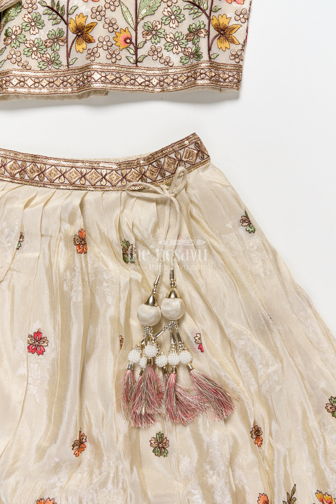 The Nesavu Girls Lehenga Choli Girls Floral Silk Lehenga Choli with Embroidered Yoke for Festive Wear Nesavu Nesavu girls floral silk lehenga choli embroidery weddings cultural celebrations