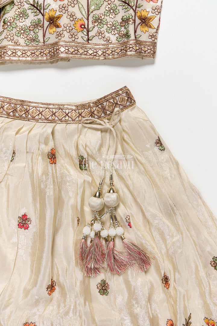 The Nesavu Girls Lehenga Choli Girls Floral Silk Lehenga Choli with Embroidered Yoke for Festive Wear Nesavu Nesavu girls floral silk lehenga choli embroidery weddings cultural celebrations