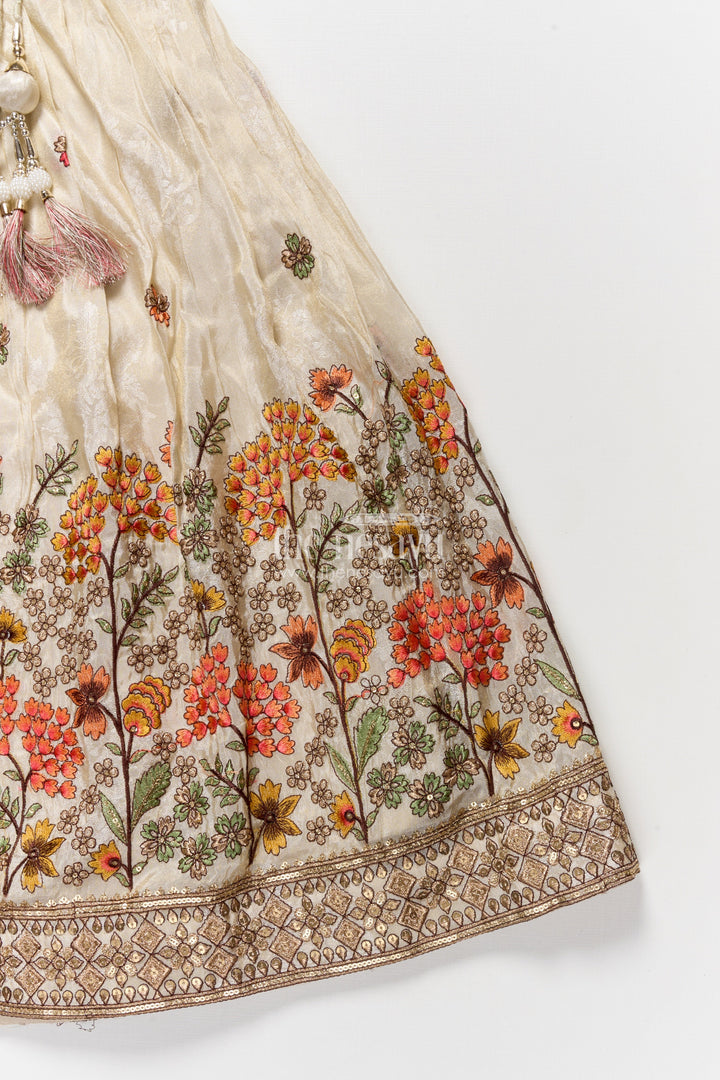 The Nesavu Girls Lehenga Choli Girls Floral Silk Lehenga Choli with Embroidered Yoke for Festive Wear Nesavu Nesavu girls floral silk lehenga choli embroidery weddings cultural celebrations