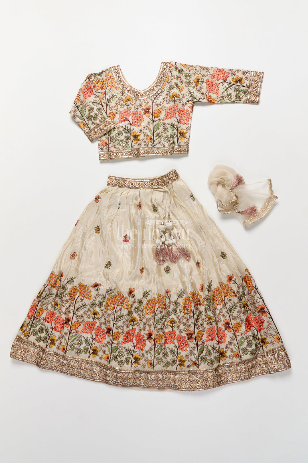 The Nesavu Girls Lehenga Choli Girls Floral Silk Lehenga Choli with Embroidered Yoke for Festive Wear Nesavu Nesavu girls floral silk lehenga choli embroidery weddings cultural celebrations