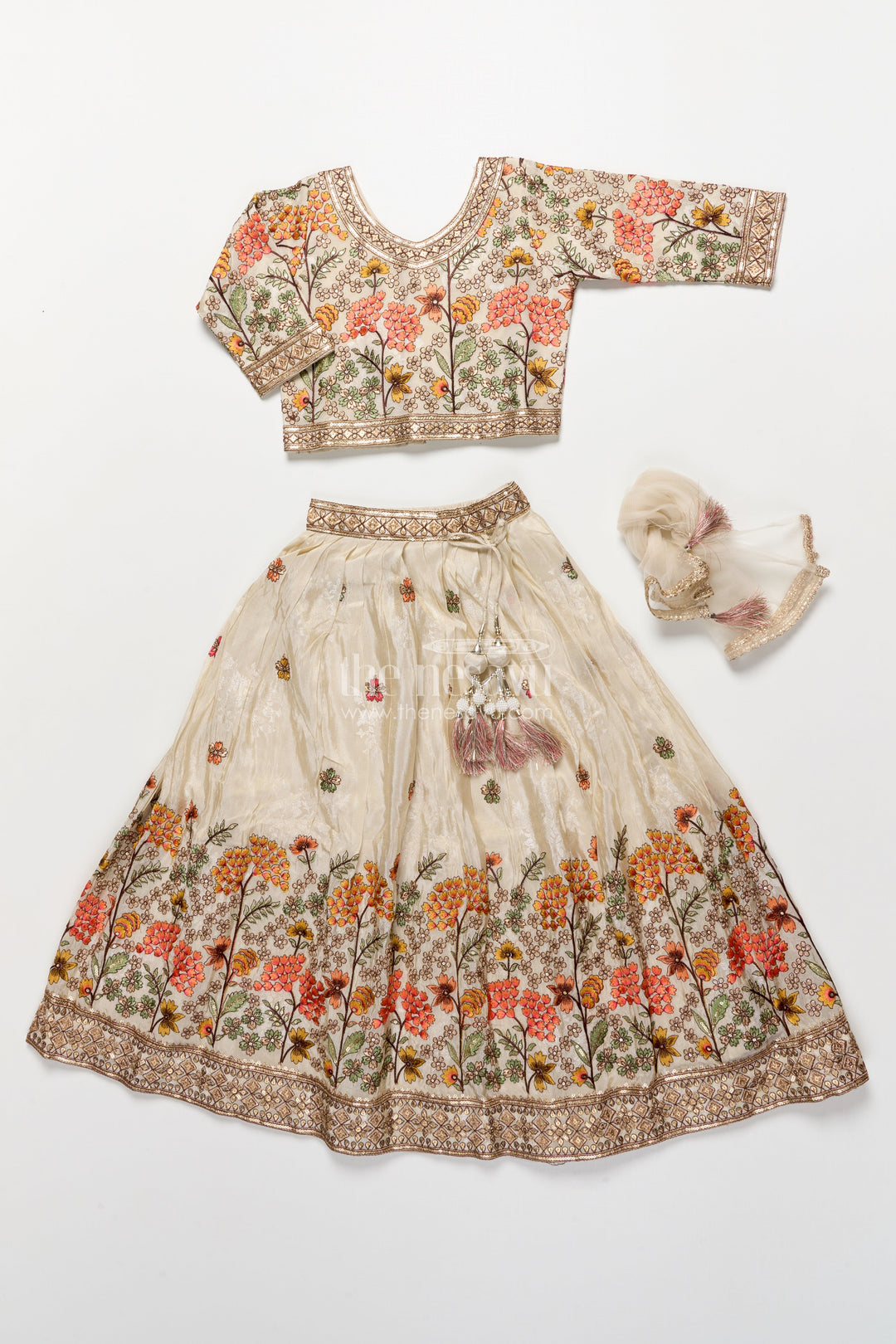 The Nesavu Girls Lehenga Choli Girls Floral Silk Lehenga Choli with Embroidered Yoke for Festive Wear Nesavu Nesavu girls floral silk lehenga choli embroidery weddings cultural celebrations