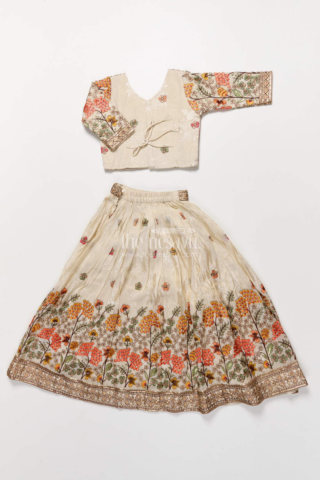 The Nesavu Girls Lehenga Choli Girls Floral Silk Lehenga Choli with Embroidered Yoke for Festive Wear Nesavu Nesavu girls floral silk lehenga choli embroidery weddings cultural celebrations