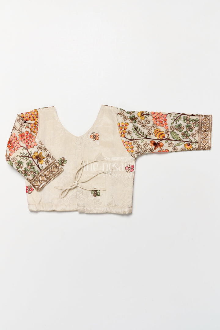 The Nesavu Girls Lehenga Choli Girls Floral Silk Lehenga Choli with Embroidered Yoke for Festive Wear Nesavu Nesavu girls floral silk lehenga choli embroidery weddings cultural celebrations