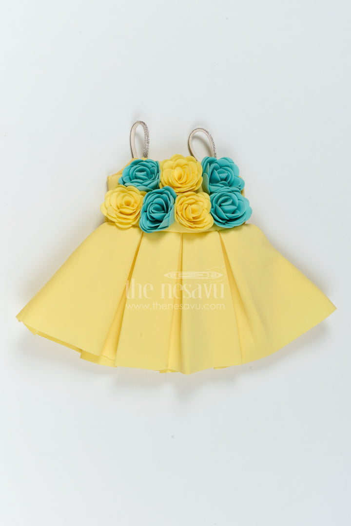 The Nesavu Girls Fancy Party Frock Girls Floral Waist Frock for Birthday Outings and Family Functions Nesavu 16 (1Y) / Yellow / Scuba PF333A-16 Nesavu Girls Floral Waist Scuba Frock For Birthday Outings Family Functions And Special Celebrations