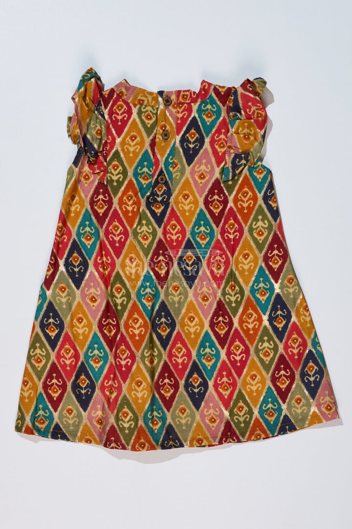 The Nesavu Girls Cotton Frock Girls Flower Frock in Muslin Silk with Traditional Ikat Print and Stylish Bow Nesavu Girls Flower Frock Muslin Silk Traditional Ikat Print Stylish Bow | The Nesavu