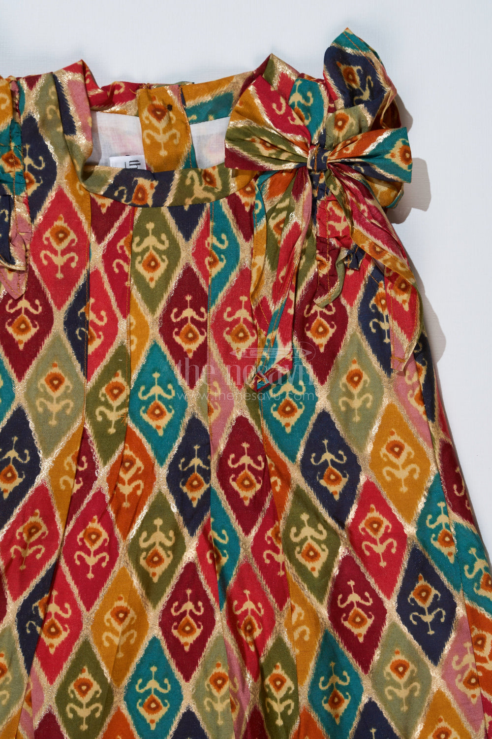 The Nesavu Girls Cotton Frock Girls Flower Frock in Muslin Silk with Traditional Ikat Print and Stylish Bow Nesavu Nesavu Girls Flower Frock Muslin Silk Traditional Ikat Print Stylish Bow