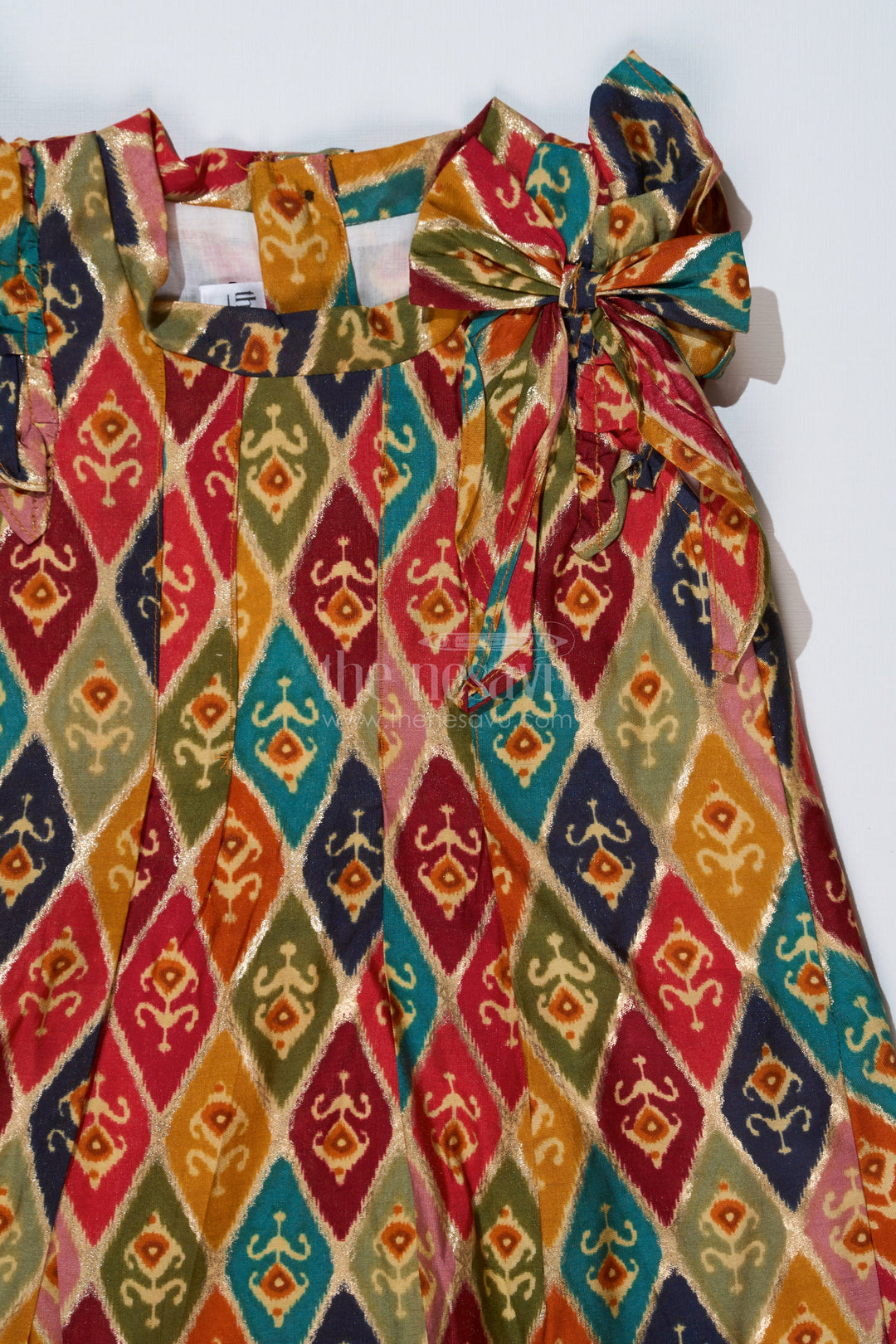 The Nesavu Girls Cotton Frock Girls Flower Frock in Muslin Silk with Traditional Ikat Print and Stylish Bow Nesavu Nesavu Girls Flower Frock Muslin Silk Traditional Ikat Print Stylish Bow