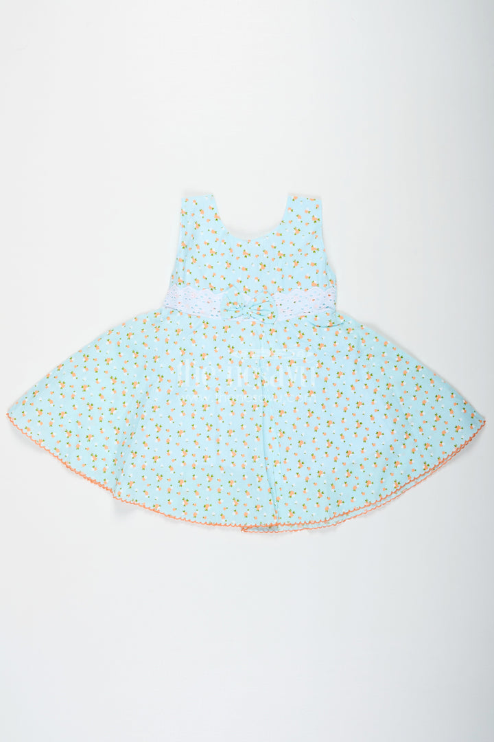 The Nesavu Baby Cotton Frocks Girls Flower Girl Dresses in Light Blue Cotton with Allover Floral Print and Elegant Lace Bow Waist Nesavu 14 (6M) / Blue BFJ752C-14 Girls Cotton Flower Girl Dresses Lace Bow Orange Floral Print Everyday Comfort | The Nesavu