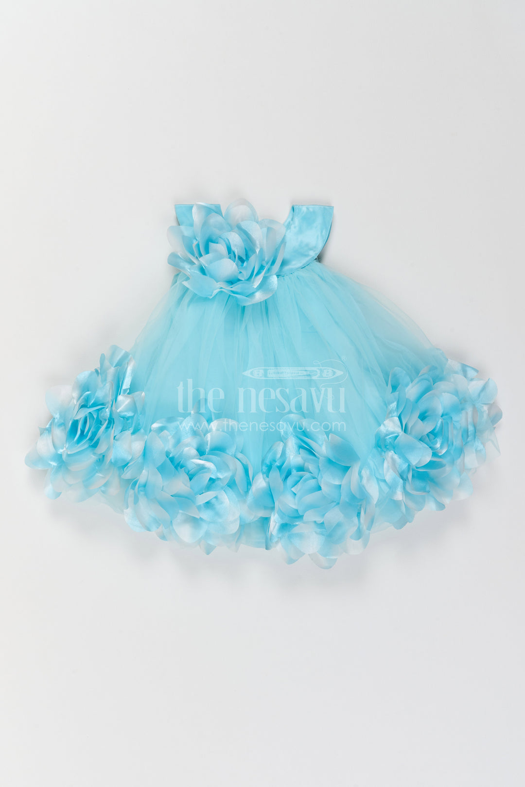 The Nesavu Girls Fancy Party Frock Girls Flower Petal Frock for Birthdays and Magical Photo Moments Nesavu 16 (1Y) / Turquoise / Plain Net PF329B-16 Nesavu Girls Flower Petal Net Frock For Birthdays Fairy Parties Milestone Celebrations And Photoshoots