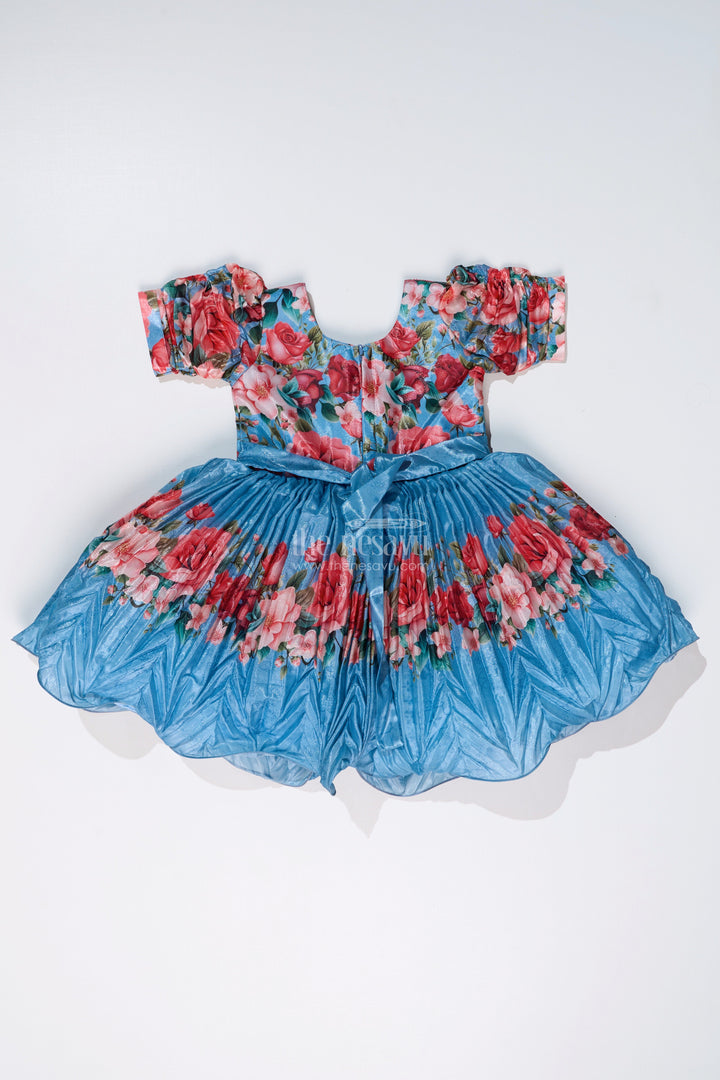 The Nesavu Silk Party Frock Girls Flowery Frock with Digital Floral Print and Embellished Bodice for a Stylish Party Look Nesavu Girls Flowery Frock Digital Floral Print Embellished Puff Sleeves | The Nesavu