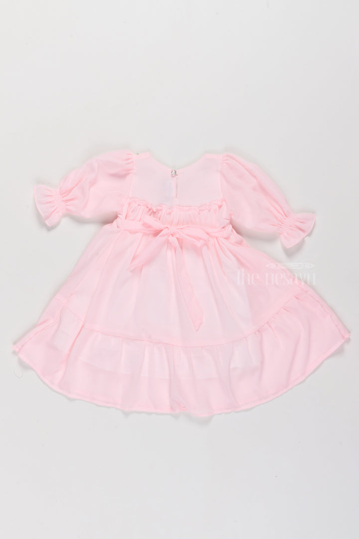 The Nesavu Girls Fancy Frock Girls Formal Dresses in Soft Pink with Smocked Detailing and Puff Sleeves Nesavu Girls Formal Dresses Puff Sleeves Smocked Bodice Floral Embroidery | The Nesavu
