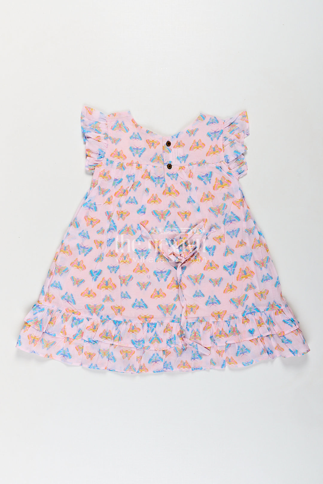 The Nesavu Girls Cotton Frock Girls Frill Sleeve Frock in Cotton with Butterfly Digital Print and Ruffle Hem for Breezy Everyday Style Nesavu Nesavu Girls Frill Sleeve Frock Cotton Butterfly Digital Print Ruffled Hem Design