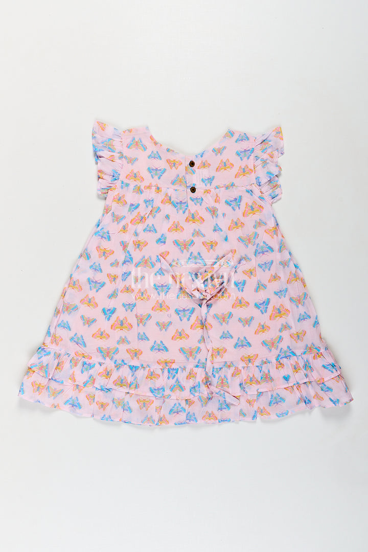 The Nesavu Girls Cotton Frock Girls Frill Sleeve Frock in Cotton with Butterfly Digital Print and Ruffle Hem for Breezy Everyday Style Nesavu Nesavu Girls Frill Sleeve Frock Cotton Butterfly Digital Print Ruffled Hem Design