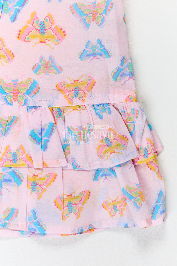 The Nesavu Girls Cotton Frock Girls Frill Sleeve Frock in Cotton with Butterfly Digital Print and Ruffle Hem for Breezy Everyday Style Nesavu Nesavu Girls Frill Sleeve Frock Cotton Butterfly Digital Print Ruffled Hem Design