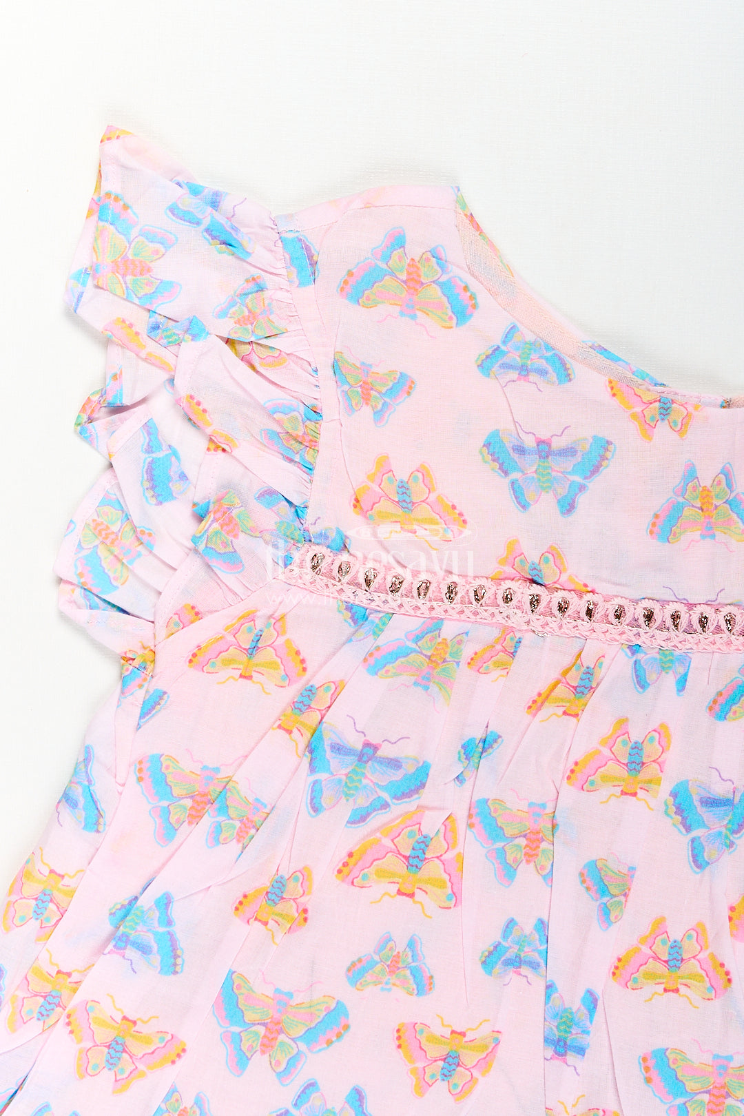 The Nesavu Girls Cotton Frock Girls Frill Sleeve Frock in Cotton with Butterfly Digital Print and Ruffle Hem for Breezy Everyday Style Nesavu Nesavu Girls Frill Sleeve Frock Cotton Butterfly Digital Print Ruffled Hem Design
