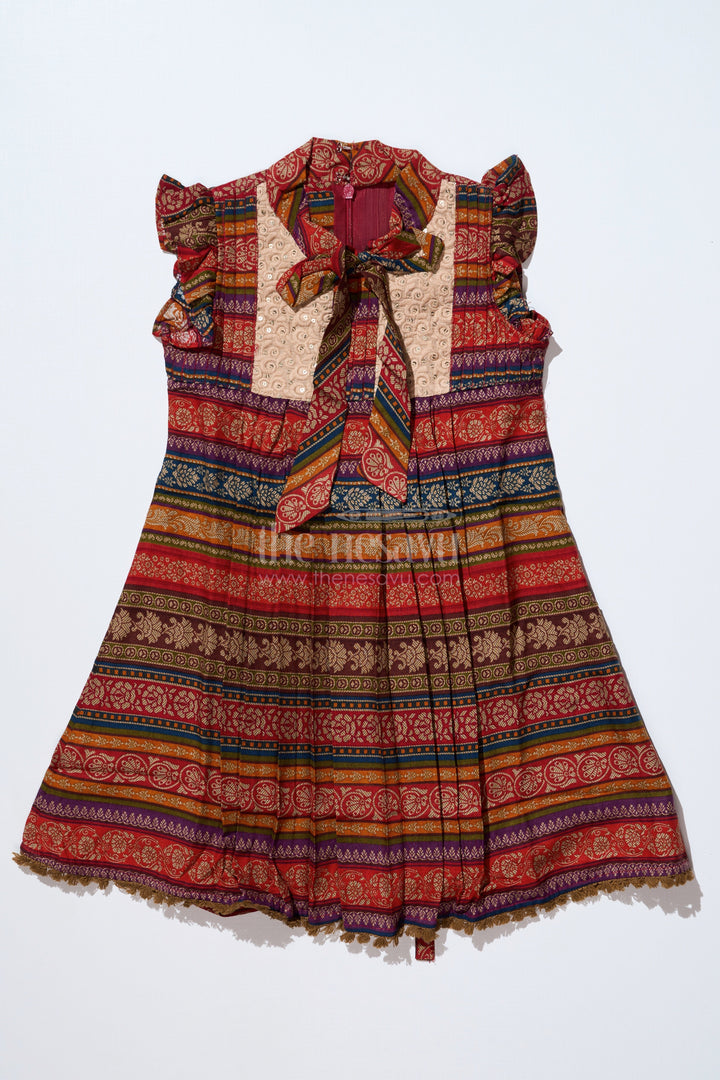 The Nesavu Girls Cotton Frock Girls Frock Cotton Ki with Bohemian Print and Embroidered Yoke for a Chic Look Nesavu 22 (4Y) / Red GFC1628B-22 Girls Frock Cotton Ki Bohemian Print Embroidered Yoke Casual Wear | The Nesavu