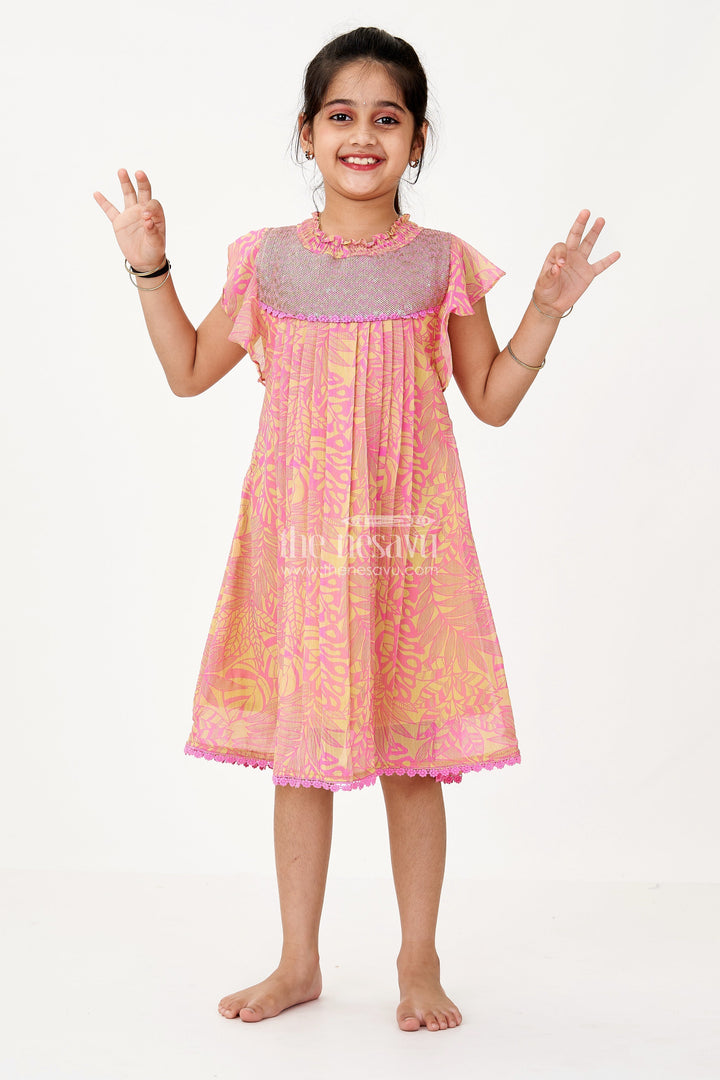 The Nesavu Girls Cotton Frock Girls Frock Dress Cotton with Elegant Embroidery and Floral Prints for a Charming Look Nesavu 22 (4Y) / Pink GFC1630A-22 Girls Frock Dress Cotton Embroidery Floral Prints an Elegant Look | The Nesavu