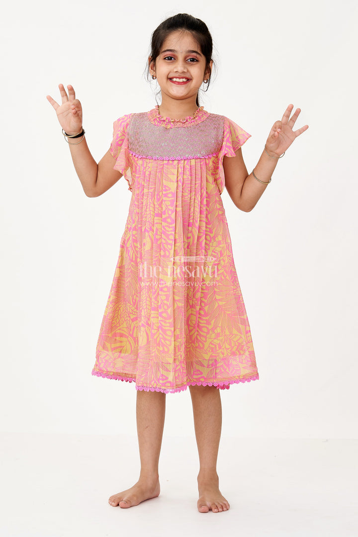 The Nesavu Girls Cotton Frock Girls Frock Dress Cotton with Elegant Embroidery and Floral Prints for a Charming Look Nesavu 22 (4Y) / Pink GFC1630A-22 Nesavu Girls Frock Dress Cotton Embroidery Floral Prints an Elegant Look