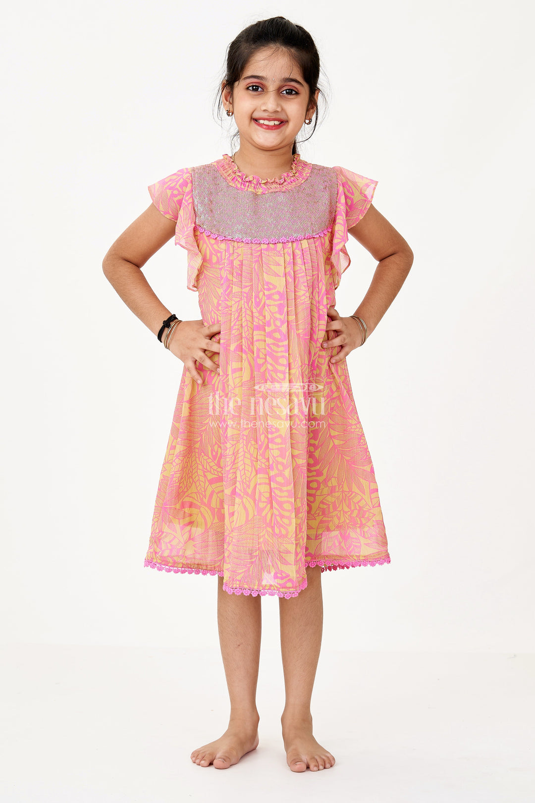 The Nesavu Girls Cotton Frock Girls Frock Dress Cotton with Elegant Embroidery and Floral Prints for a Charming Look Nesavu Nesavu Girls Frock Dress Cotton Embroidery Floral Prints an Elegant Look