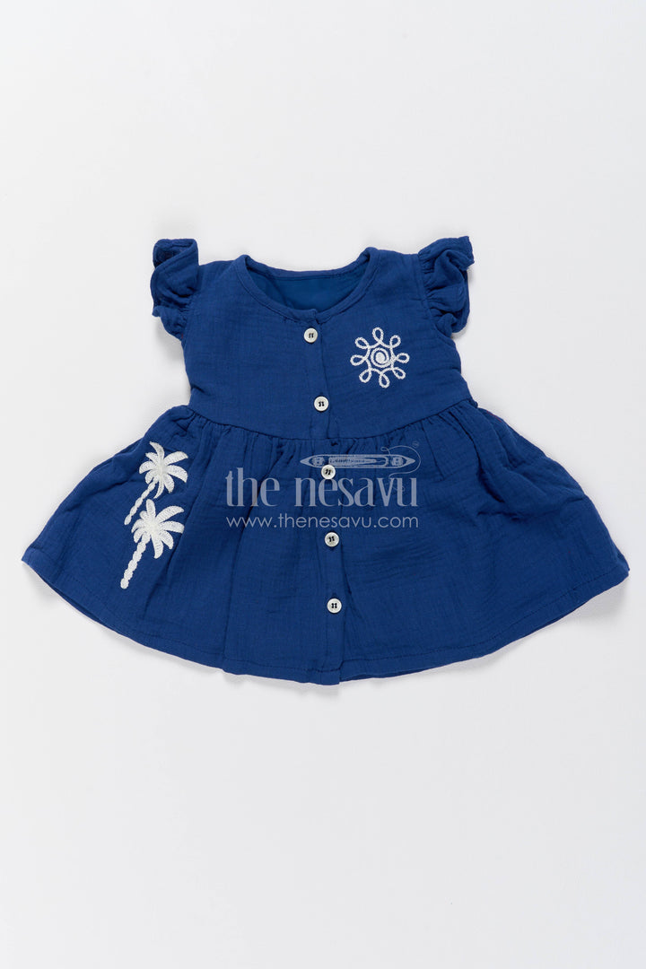 The Nesavu Girls Cotton Frock Girls Frock Dress in Blue for Celebrations and Photos Nesavu 14 (6M) / Blue / Muslin Cotton GFC2293A-14 Nesavu Girls Frock Dress With Thread Embroidery For Weddings GFC2293A-14