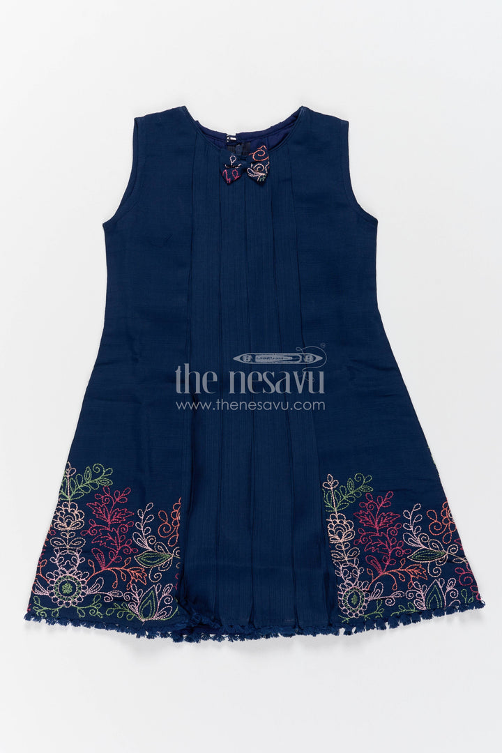 The Nesavu Girls Cotton Frock Girls Frock Dress in Blue for Milestone Days Nesavu 22 (4Y) / Blue / Cotton GFC2524A-22 Nesavu Girls Frock Dress In Blue With Thread For Milestone Days GFC2524A-22
