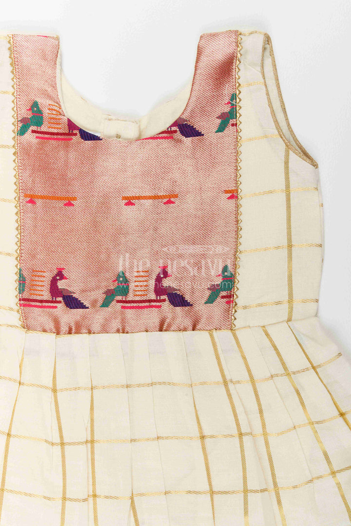 The Nesavu Girls Cotton Frock Girls Frock Dress in Cream for Celebrations and Photos Nesavu Nesavu Girls Frock Dress In Cream With Statement Border