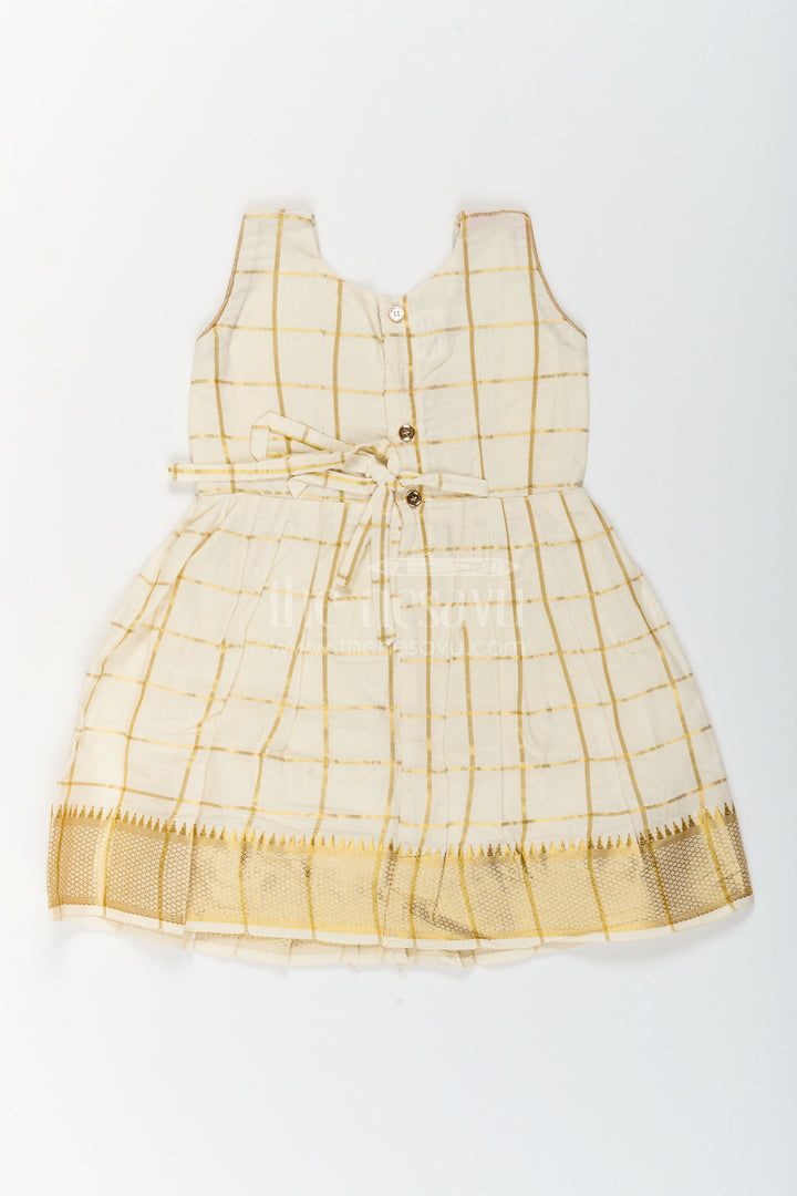 The Nesavu Girls Cotton Frock Girls Frock Dress in Cream for Celebrations and Photos Nesavu Nesavu Girls Frock Dress In Cream With Statement Border