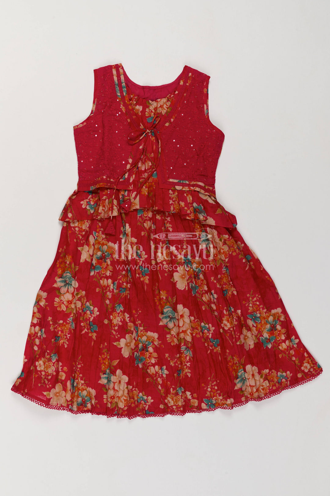 The Nesavu Girls Cotton Frock Girls Frock Dress in Red for Celebrations and Photos Nesavu 34 (10Y) / Red / Cotton GFC2526B-34 Nesavu Girls Frock Dress In Red For Celebration Styling GFC2526B-34