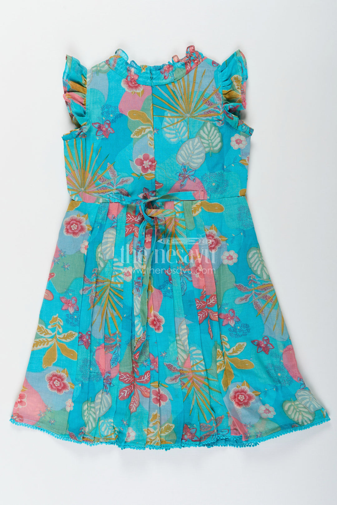 The Nesavu Girls Cotton Frock Girls Frock Eid Stylish Dress Design in Vibrant Floral Cotton with Sequin Accents and Pleated Skirt Nesavu Girls frock eid stylish dress design Printed Cotton Sequin Embroidery Pleats | The Nesavu