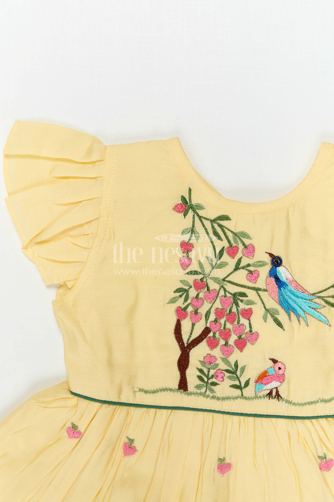 The Nesavu Girls Chanderi Frock Girls Frock for Birthday and Festive Celebrations Nesavu Nesavu Baby Girl Chanderi Frock For Birthday And Festive Wear With Thread Embroidery And Flared Design