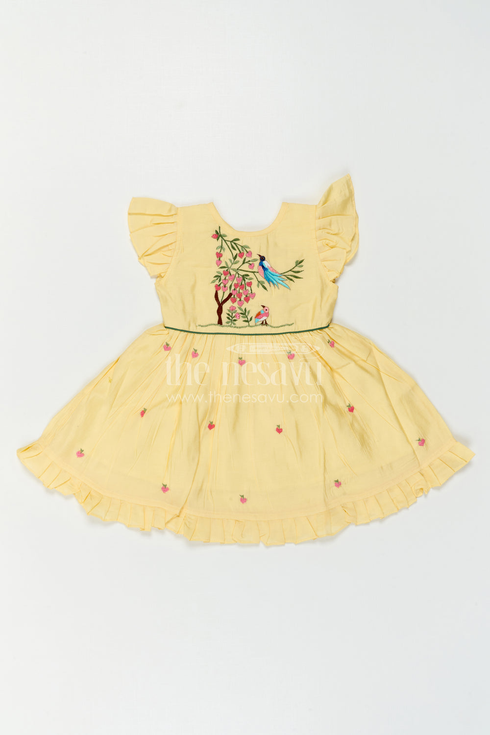 The Nesavu Girls Chanderi Frock Girls Frock for Birthday and Festive Celebrations Nesavu Nesavu Baby Girl Chanderi Frock For Birthday And Festive Wear With Thread Embroidery And Flared Design