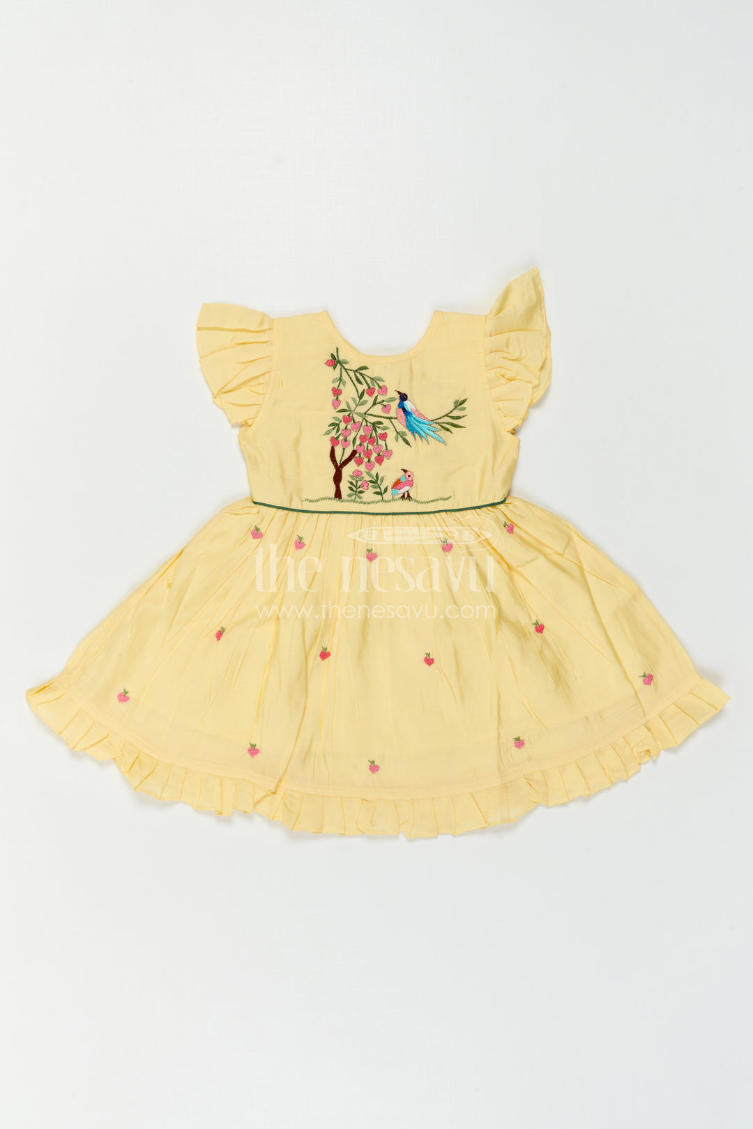 The Nesavu Girls Chanderi Frock Girls Frock for Birthday and Festive Celebrations Nesavu Nesavu Baby Girl Chanderi Frock For Birthday And Festive Wear With Thread Embroidery And Flared Design