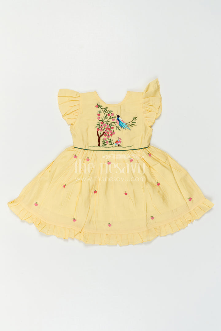 The Nesavu Girls Chanderi Frock Girls Frock for Birthday and Festive Celebrations Nesavu Nesavu Baby Girl Chanderi Frock For Birthday And Festive Wear With Thread Embroidery And Flared Design