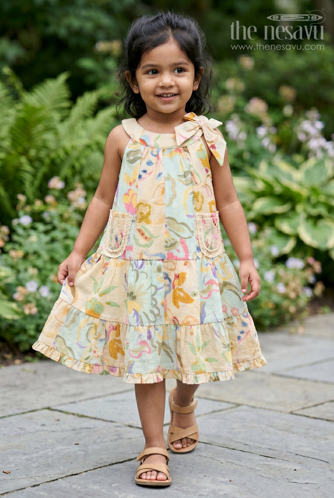 The Nesavu Girls Cotton Frock Girls Frock for Birthday and Playfull Dates Nesavu 14 (6M) / Yellow / Georgette GFC2249B-14 Nesavu Girls Georgette Frock With Digital Print For Birthday And Festive Wear Sleeveless Outfit