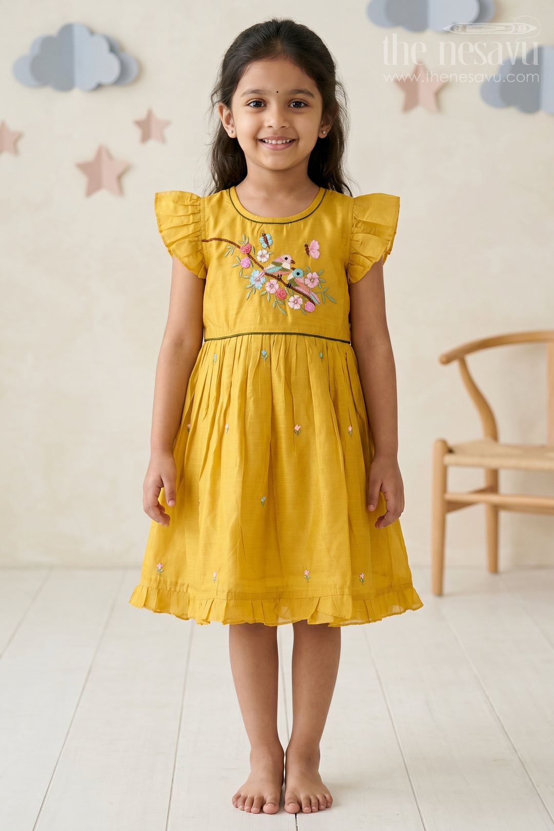 The Nesavu Girls Chanderi Frock Girls Frock for Traditional Outings and Festive Day Wear Nesavu 16 (1Y) / Green / Chanderi GFC2222A-16 Nesavu Girls Chanderi Cotton Frock For Traditional Outings And Festive Day Wear With Elegant Embroidery