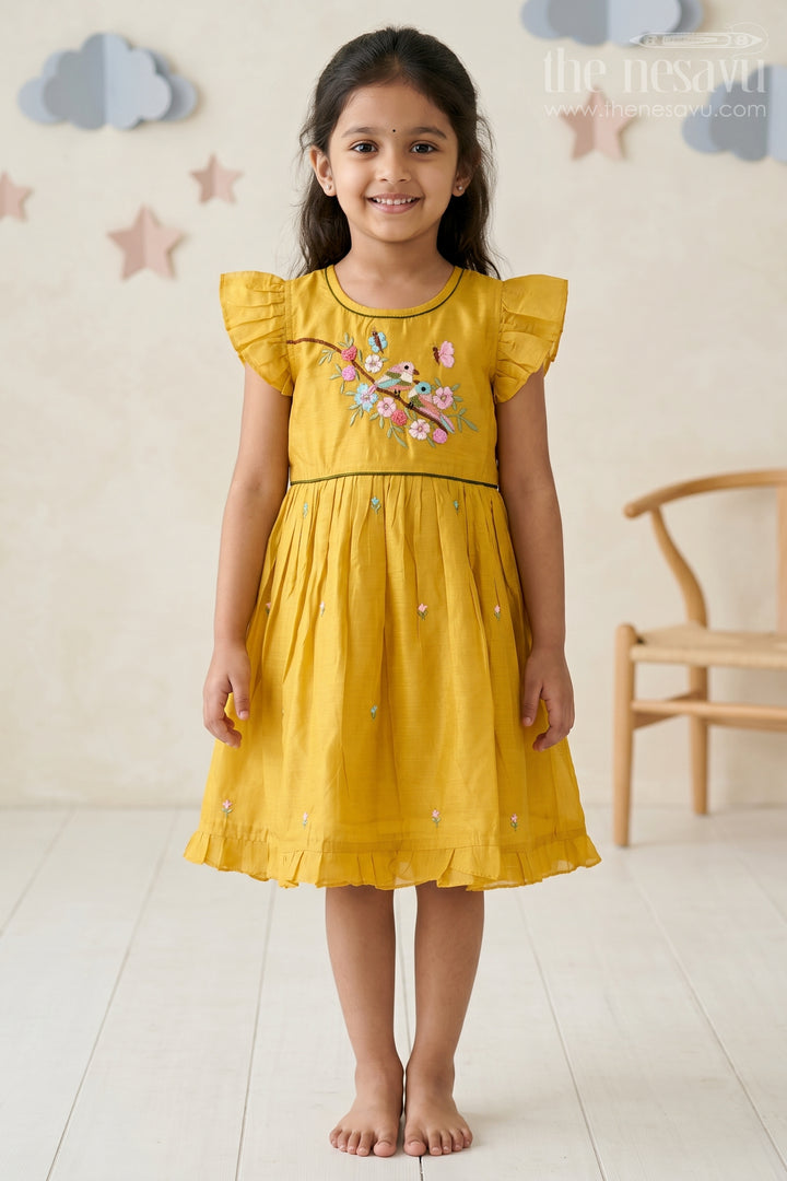 The Nesavu Girls Chanderi Frock Girls Frock for Traditional Outings and Festive Day Wear Nesavu 16 (1Y) / Green / Chanderi GFC2222A-16 Nesavu Girls Chanderi Cotton Frock For Traditional Outings And Festive Day Wear With Elegant Embroidery
